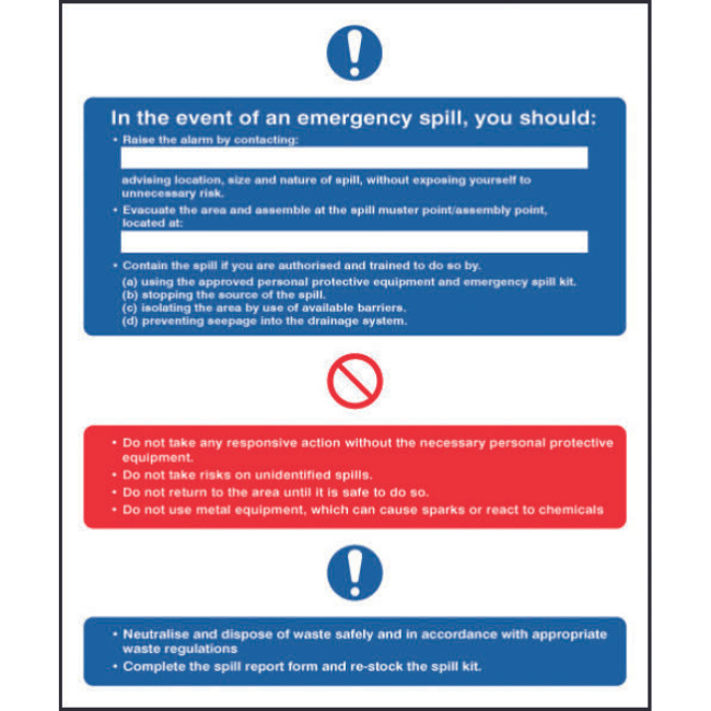 In The Event Of An Emergency Spill Sign SAV - Fosse Liquitrol